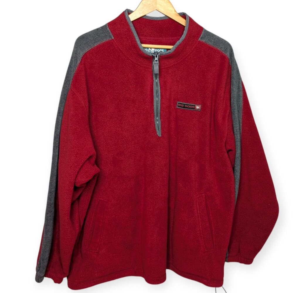 Vintage Big Dogs Red and Gray Fleece 1/4 Zip Pullover Jacket Men's 2XL